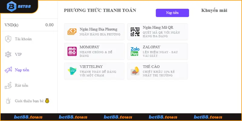 Nạp tiền Bet88